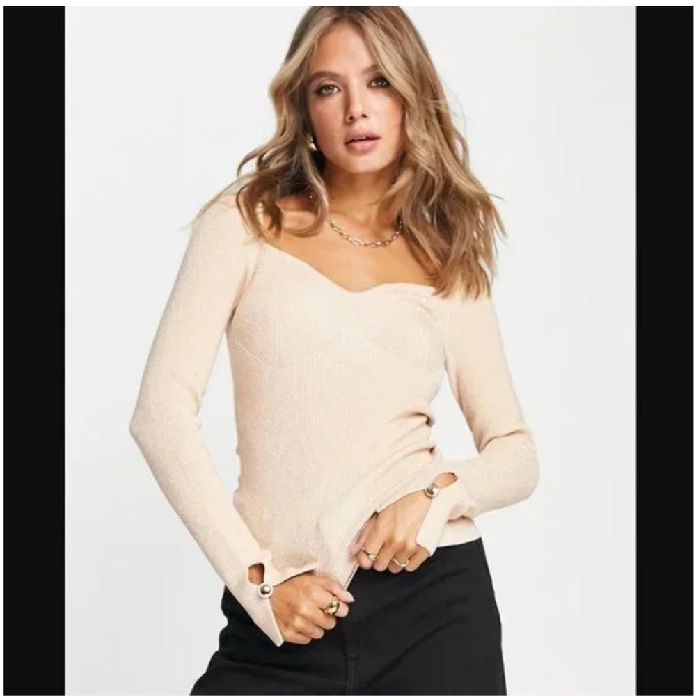 New Without Tags River Island metallic top with sweetheart neckline in rose gold